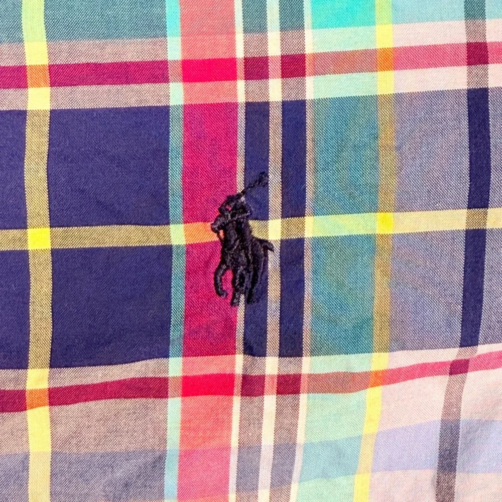 Ralph Lauren Button Down Boys L 14-16 Multi-Color Madras Plaid Stretch Prep Pony